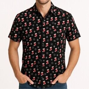 Rugby University Holiday Cotton Button Front Short Sleeve Shirt S